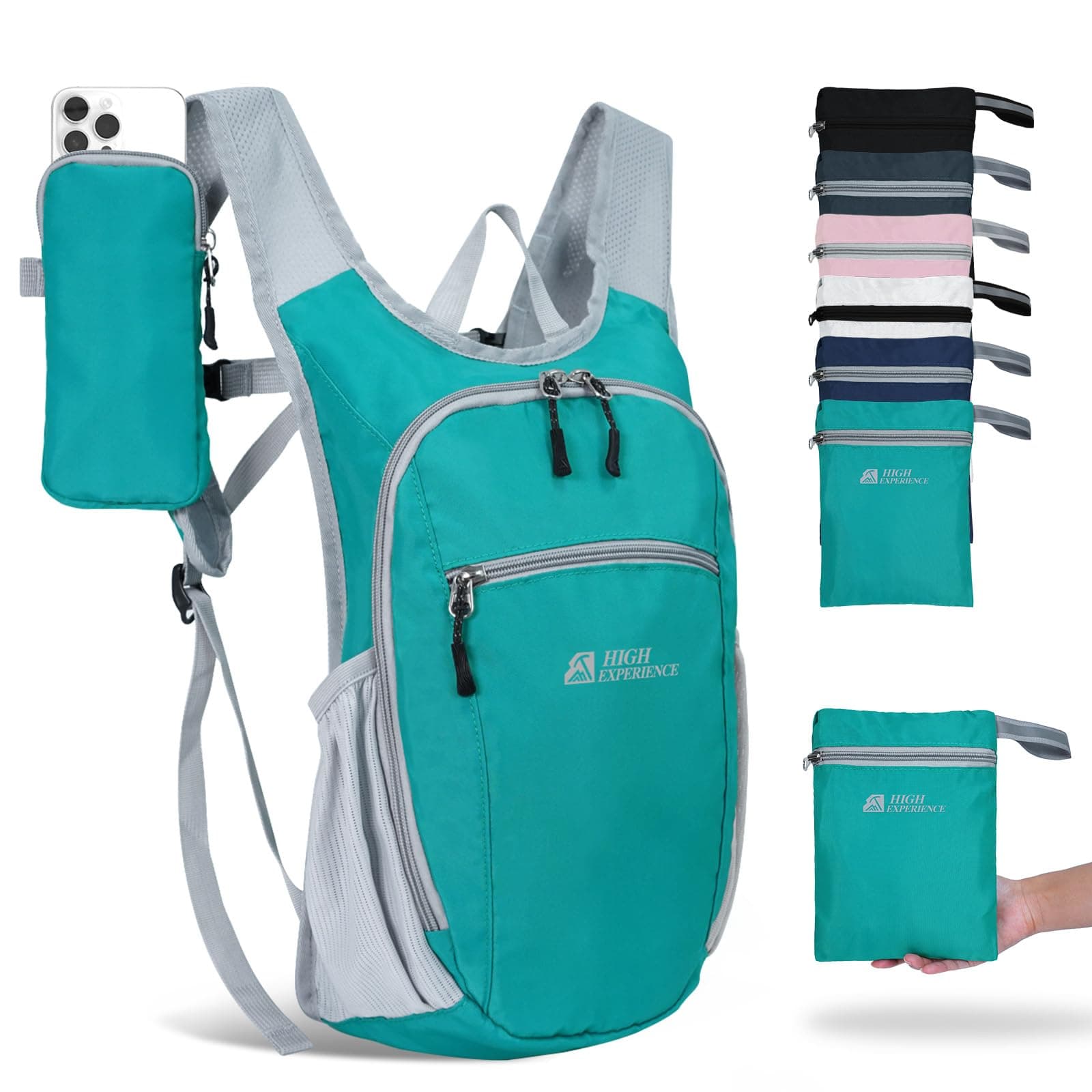 Hiking Backpack 10L/15L Small Daypack Lightweight Packable Travel Foldable Water Resistan for Women Men (Lake Green, 10L)