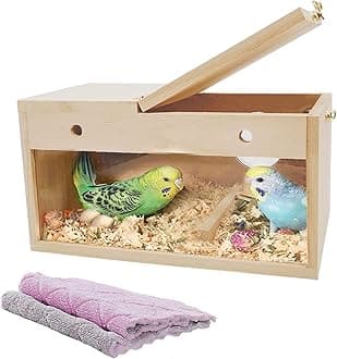 kathson Transparent Parakeet Nesting Box Parakeet Breeding Box Bird Nest with Perch Wooden Acrylic Bird House for Cage Nest for Parrot Lovebirds Cockatiel Conure Budgie and Other Small Birds(M)