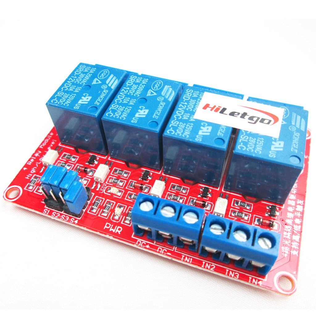 12V 4 Channel Relay Module with OPTO-Isolated Support High and Low Level Trigger
