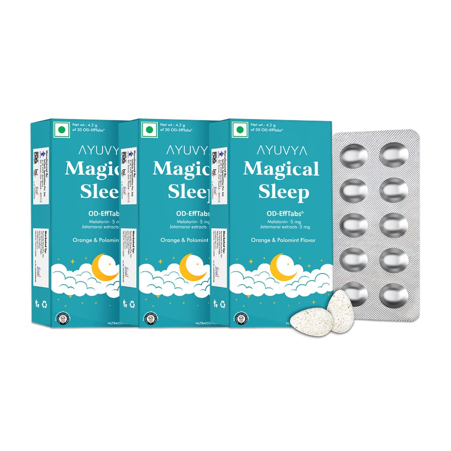 Ayuvya Magical Sleep Melatonin Effervescent Tablets, 30 Tablet, Night Time Sleep Aid, Non Habit Forming, Pack of 3 | As Seen on Shark Tank