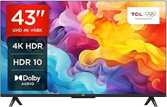 TCL43V6BK 43-inch 4K Ultra HD, HDR TV, Smart TV Powered by Android TV (Dolby Audio, Voice Control, Compatible with Google Assistant, 2024 New Model)