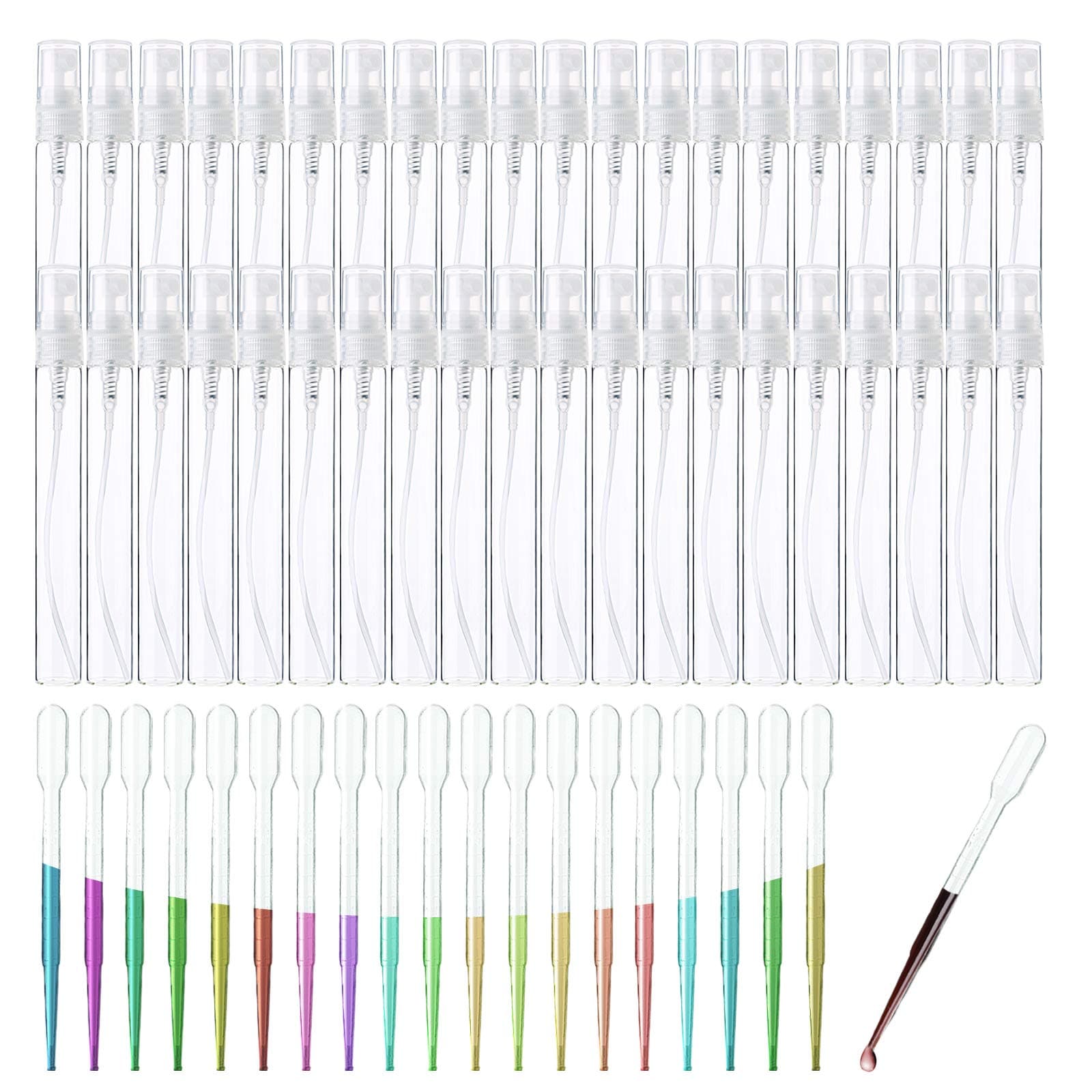 80 Pack 10ml Mist Atomizer Glass Spray Perfume Bottles Set, Mini Empty Refillable Clear Glass Perfume Makeup Sprayer Tubes Containers for Travel Party (Including 60 Bottles and 20 Droppers)