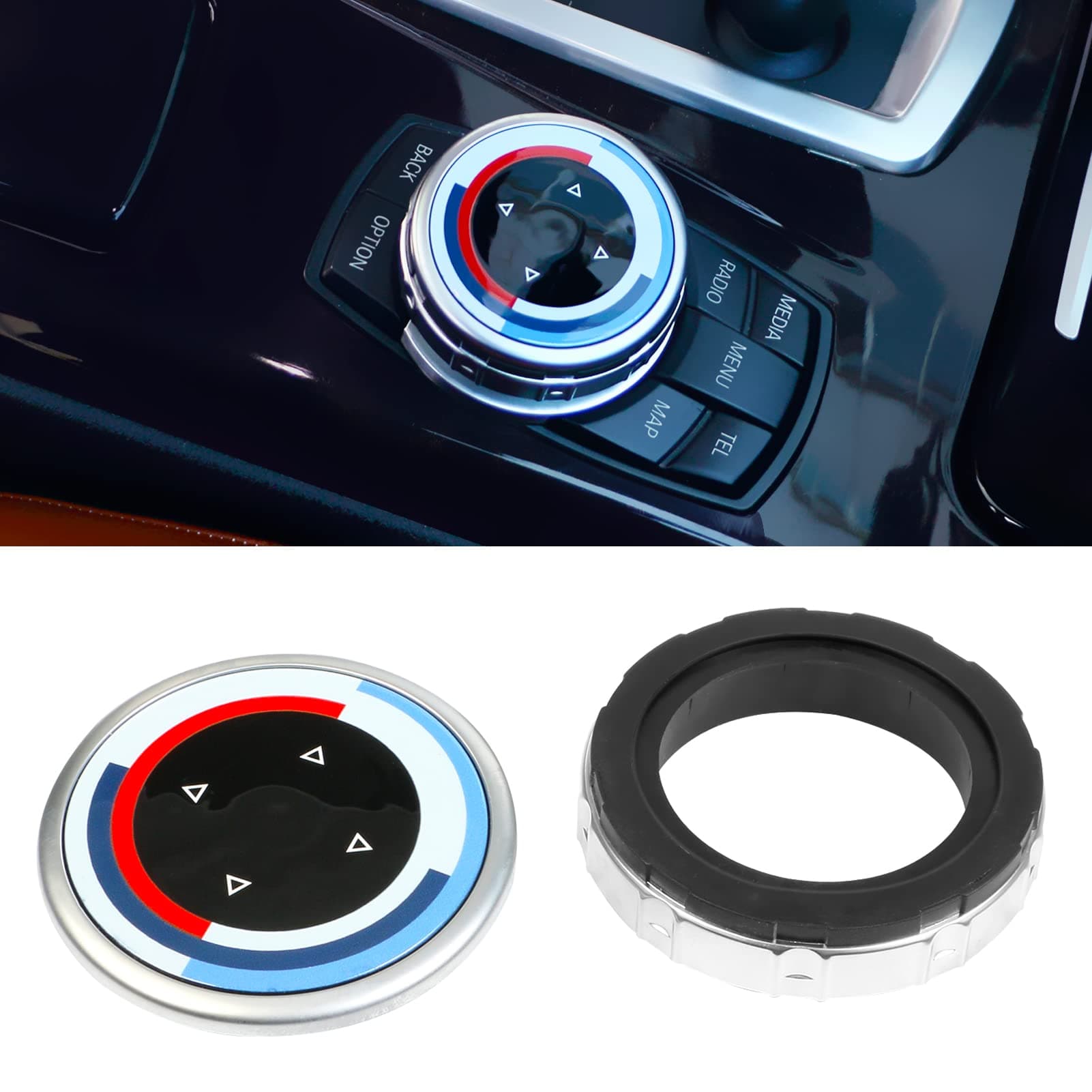 Jaronx Compatible with BMW Multimedia Knob Button Cover, Multimedia iDrive Controller Knob Button Cover for 5'F10 F11/6'F12 F13/7'F01 F02/X3 F25,