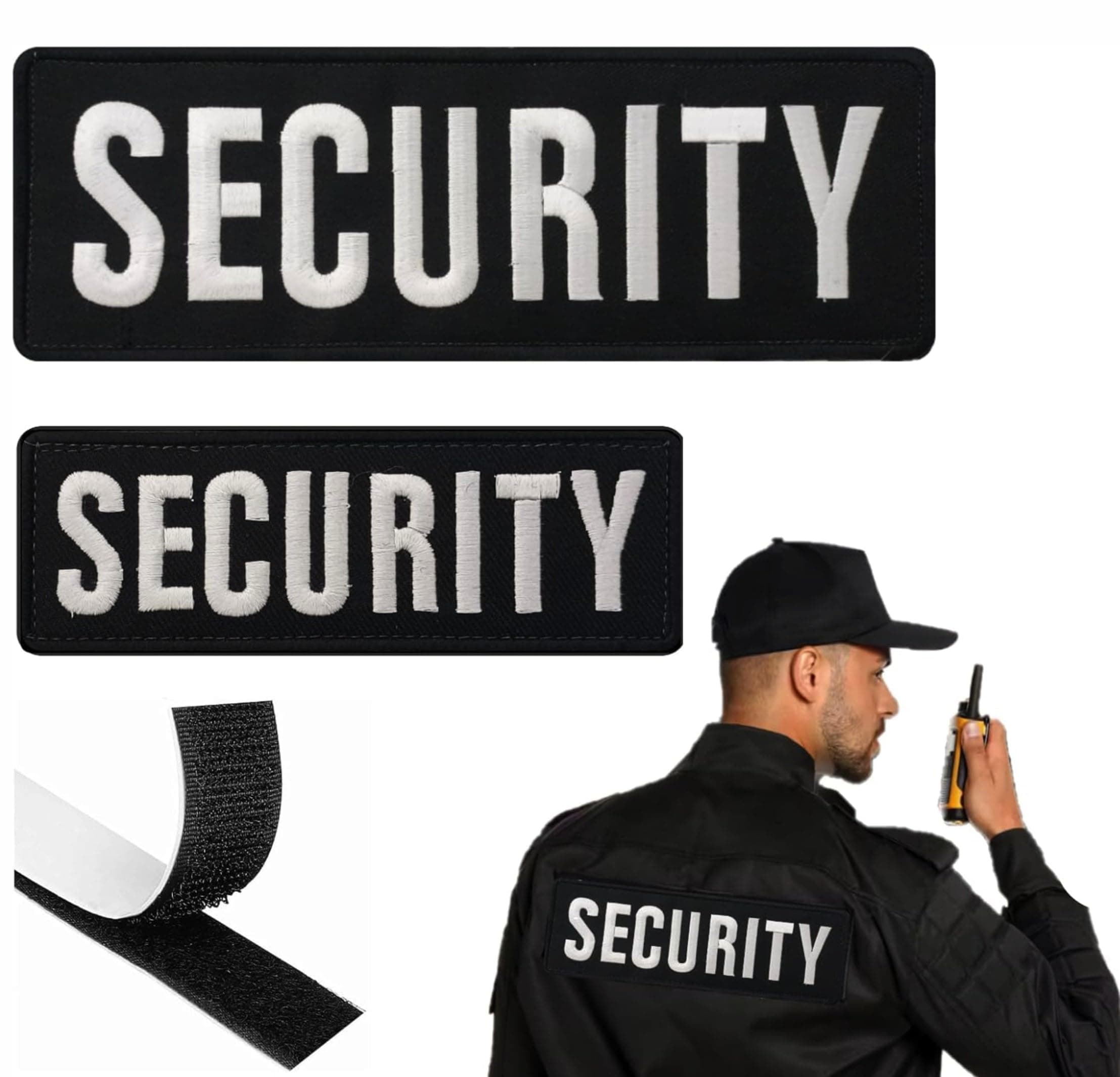 | Embroidered Security Patch | Security Badge Hook and Loop for Security Vest | Security Patches for Vest Jacket and Shirt (2 Pack) (One Large & One Small)