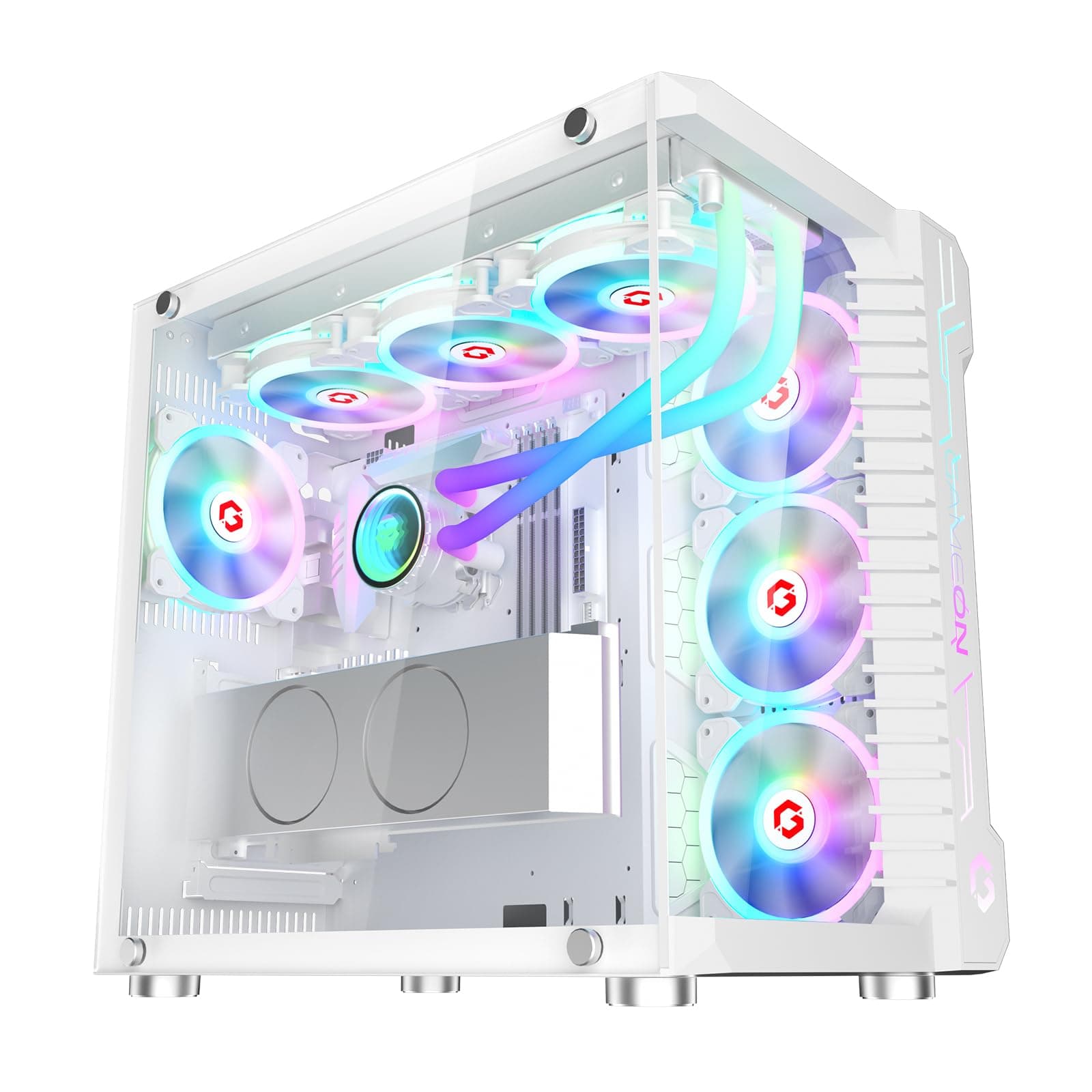 GAMEON Emperor Arctic III Series Mid Tower PC Gaming Case, 120mm ARGB+PWM Lighting, Tempered Glass, Pre-installed RGB Cooling Fans Computer case, Dust Filters, Wide Motherboard Compatibility, White