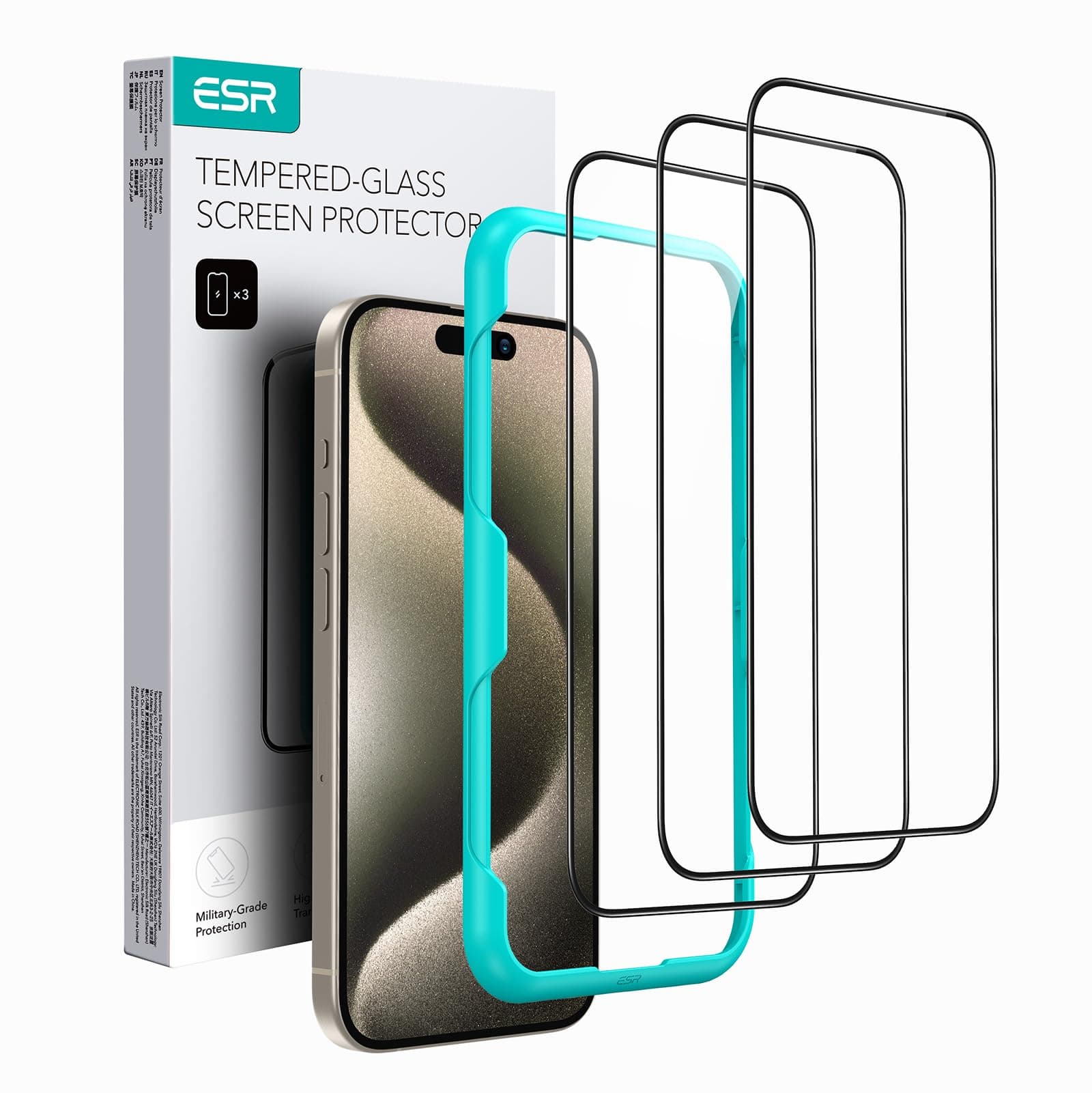 3 Pack for iPhone 15 Pro Screen Protector, 3 Tempered-Glass Screen Protector, 2.5D Curved Edges, Full-Coverage Military-Grade Protection, Scratch Resistant