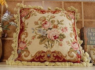 16" Home D�cor Pillow French Country Chic Shabby Handmade Needlepoint Pillow Cover
