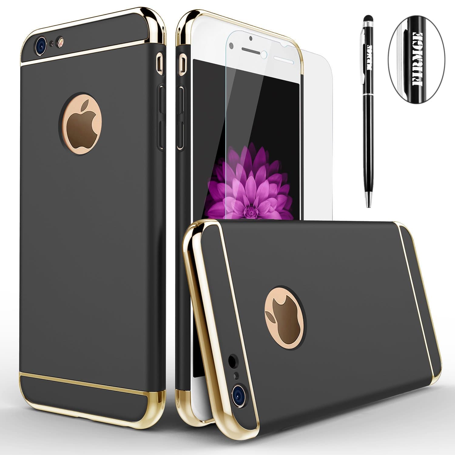 iPhone 6 Plus case, 6s Plus case, FIRMGE 3 in 1 Slim Fit Ultra Thin Coated Premium Non Slip Surface Shockproof Plating Metal Texture Skin Protector for Apple iPhone 6 Plus and iPhone 6S Plus - Black