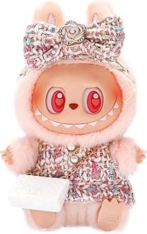 Designed for Labubu Clothes, Luxury Chic Series for 17cm Labubu, High-End Fashion Doll Clothes for Labubu Accessories (NO Doll) (Pink Dress+Hairband+Bag)