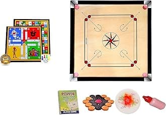 WRF Superior Matte Finish Practice Carrom Board For Serious Professional Practice With Coins Striker And Powder Black New (26 Inch Carrom With Ludo Wr-02), For Kid