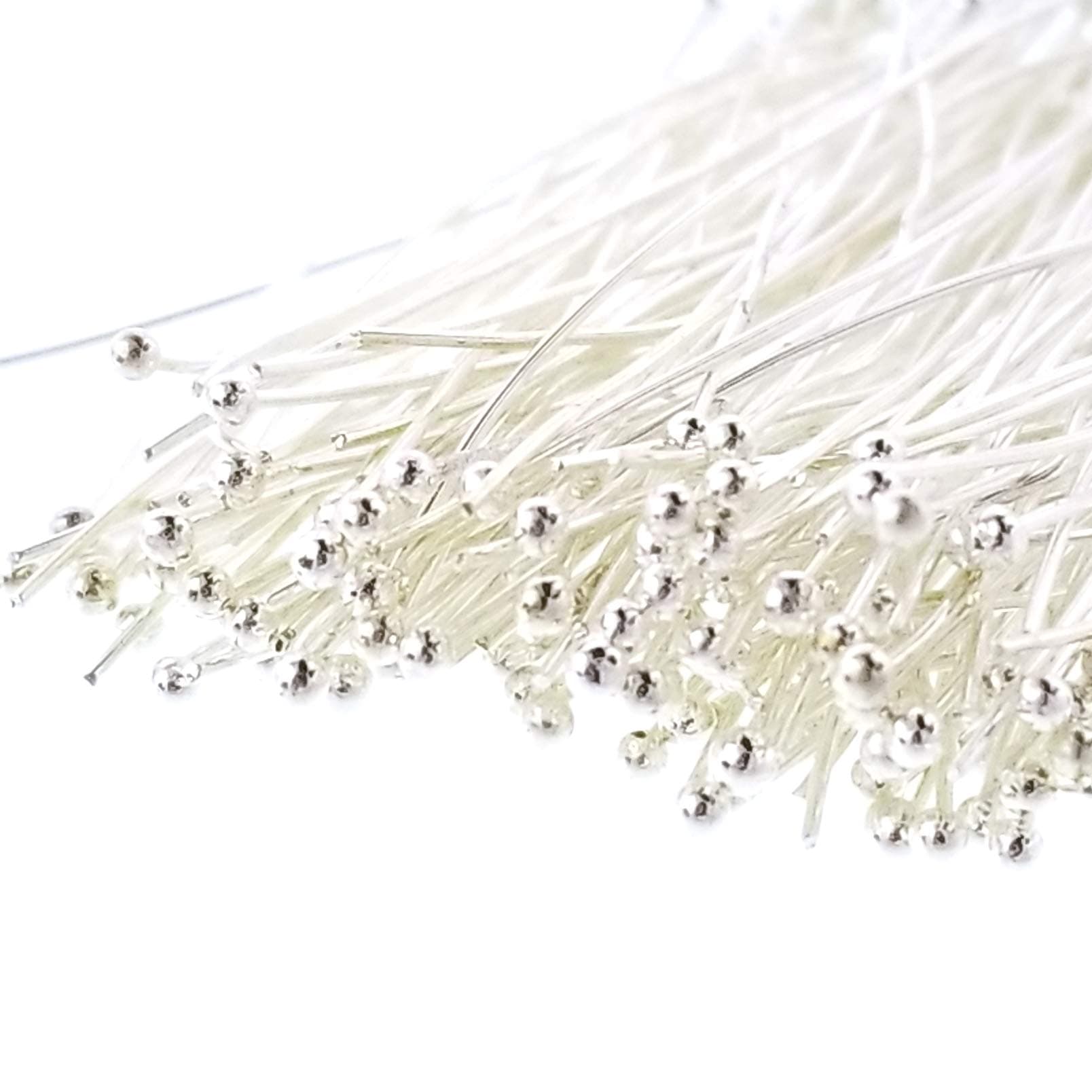 Silver Plated Solid Brass Ball Head Pins for Jewelry Making Earrings- Hypoallergenic (50mm x 24 Gauge) 2" Inch