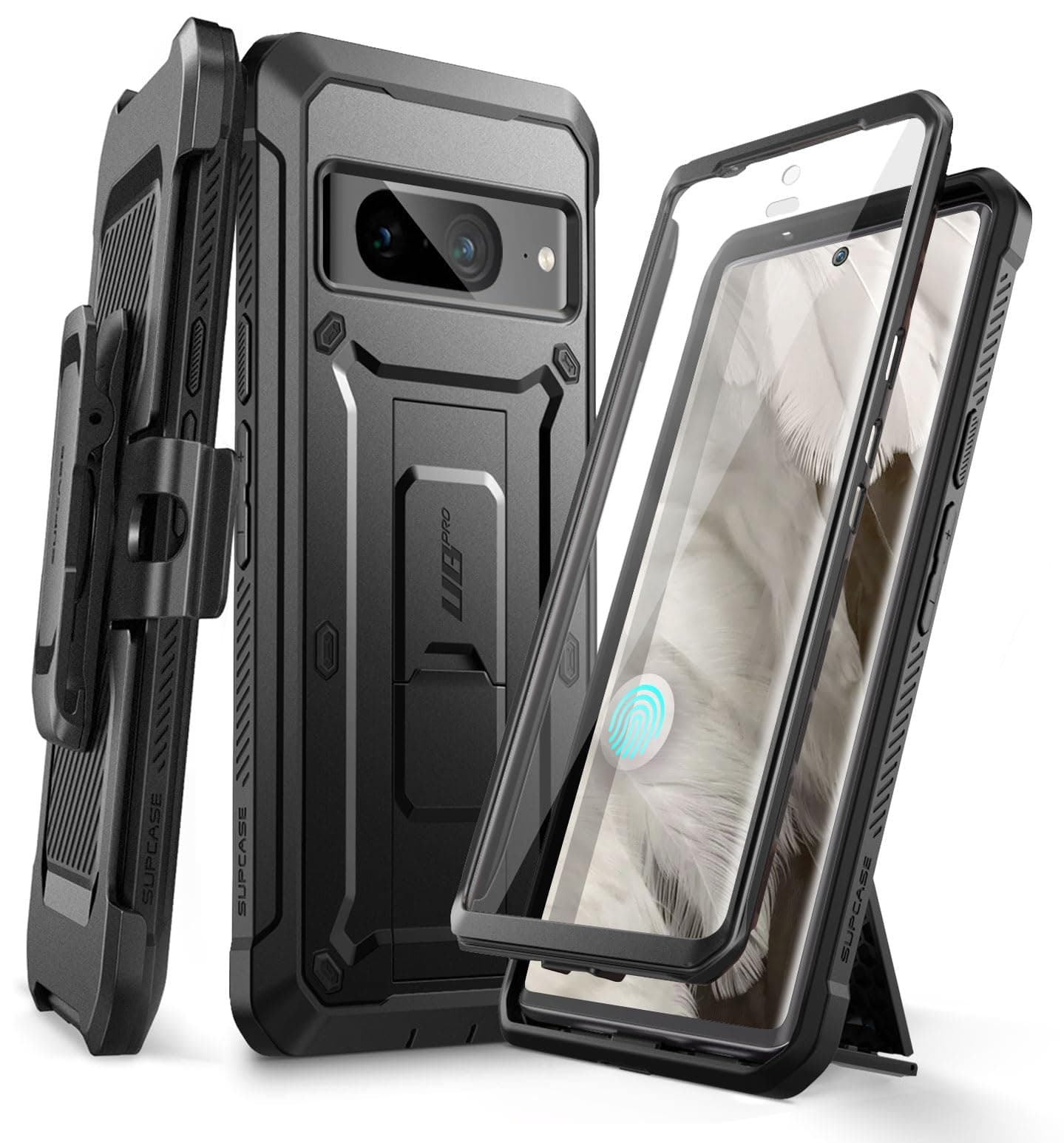 SUPCASE for Google Pixel 8A Case with Stand & Belt-Clip (Unicorn Beetle Pro), [Built-in Screen Protector] [Military-Grade Protection] Heavy Duty Rugged Kickstand Phone Case for Pixel 8A, Black