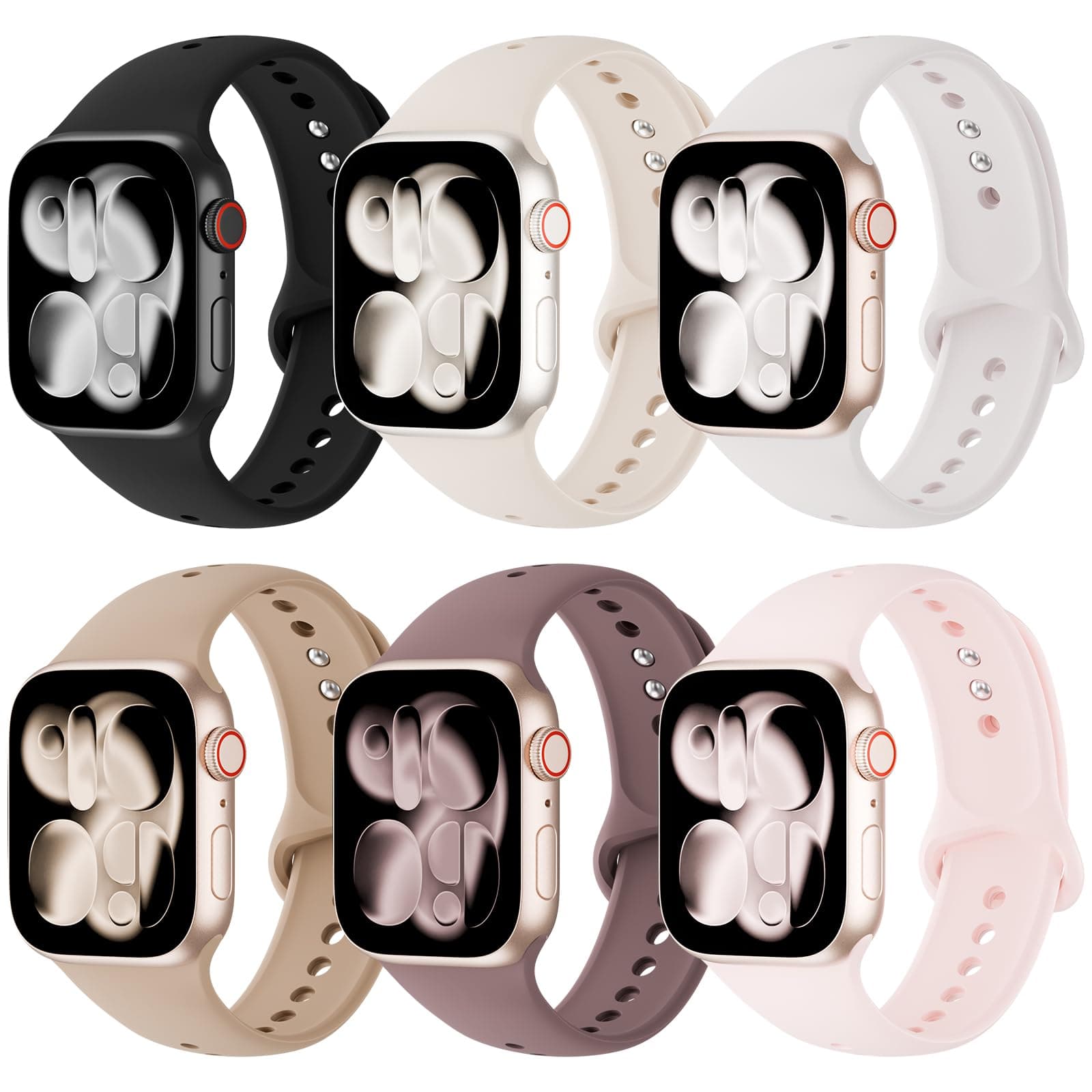 6 Pack Silicone Bands Compatible with Apple Watch Band 38mm 40mm 41mm 42mm 44mm 45mm 46mm 49mm Women Men, Soft Sport Strap Replacement Wristband for iWatch Series 11 10 9 8 SE 7 6 5 4 3 2 1 Ultra