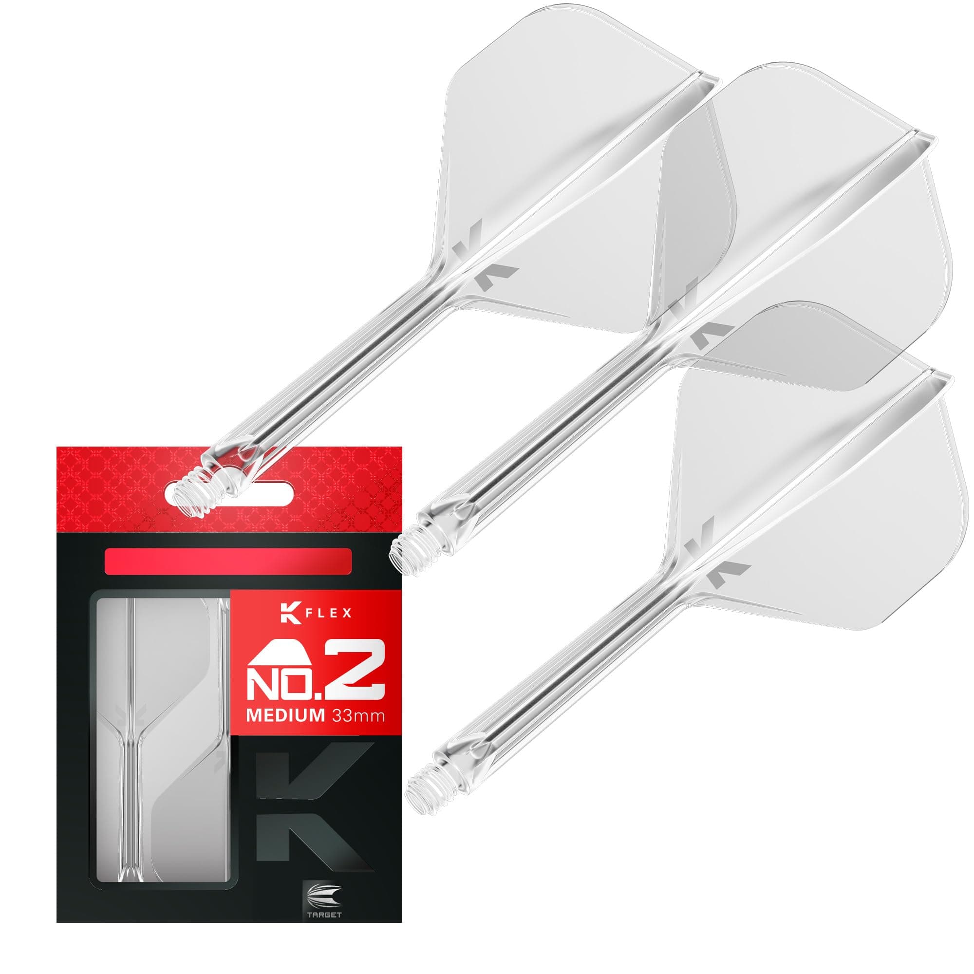 K Flex Integrated Dart Flight and Shaft, No.2 Clear (Medium) | Pack of 3 K-Flex - No 2, Precision Moulded 2-in-1 Dart Flights and Dart Stem | Professional Dart Accessories