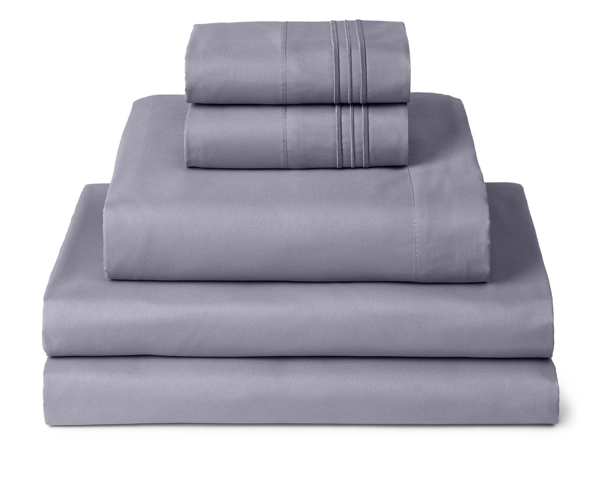 Mellanni Split King Sheets Set - 5 PC Iconic Collection Bedding - Hotel Luxury, Extra Soft, Cooling Bed Sheets - Wrinkle, Fade, Stain Resistant (Split King, Hazy Lilac)