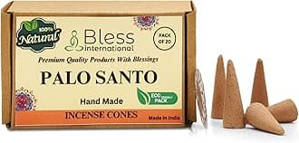 Bless International Palo Santo 100%-Natural-Incense-Cones Handmade-Hand-Dipped Organic-Chemicals-Free for-Purification-Relaxation-Positivity-Yoga-Meditation The-Best-scents (20 Count)