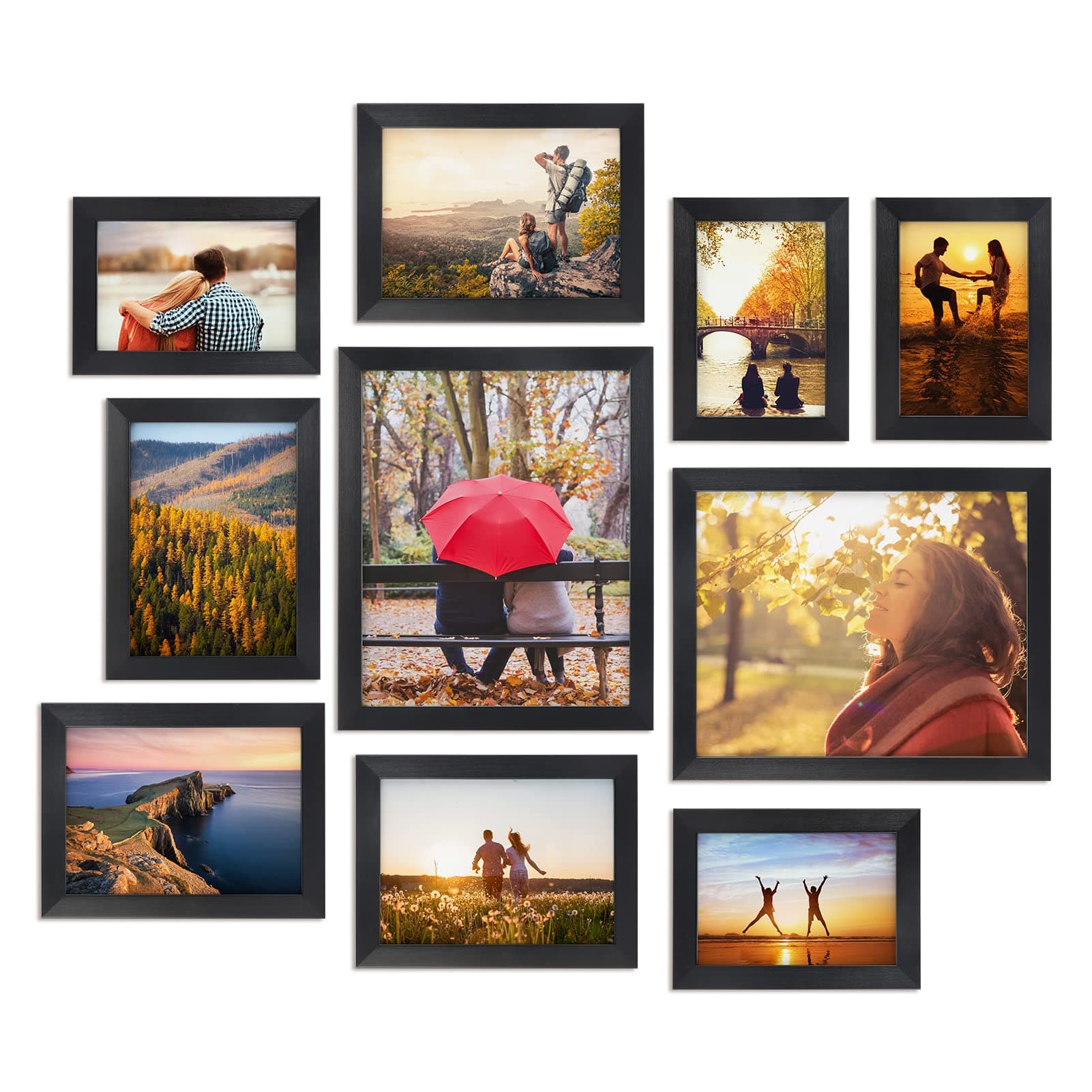 Giftgarden 10-Pack Black Picture Frames for Multiple Sizes Photos, Two 8x10, Four 5x7, Four 4x6, Multi Assorted Photo Frame for Collage Wall or Tabletop Display