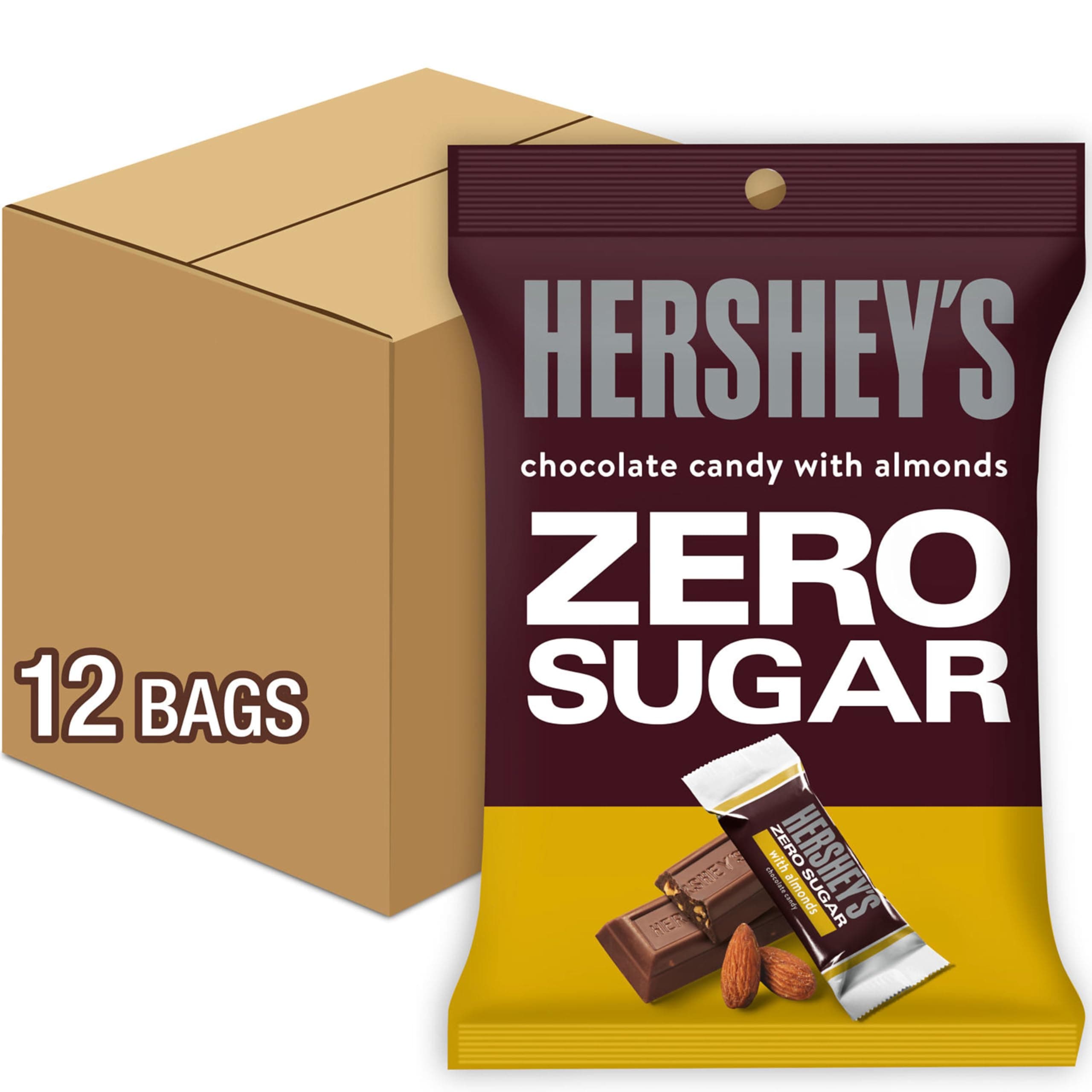 Zero Sugar Chocolate with Almonds Candy Bags, 3 oz (12 Count)
