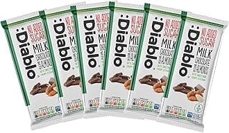 Diablo No Added Sugar Chocolate Bar – Milk Chocolate with Almonds, Sweetened with Stevia, Gluten Free, Ideal for Any Occasion, Birthdays, Valentines, or Gift Hampers, 75g (Pack of 6)