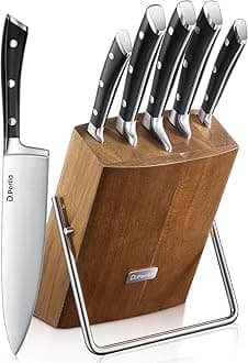 Knife Set, 6-Piece Kitchen Knife Sets, Knife Block Set with High Carbon German Stainless Steel, Sharp Knives Set with Stylish Acacia Wood Block