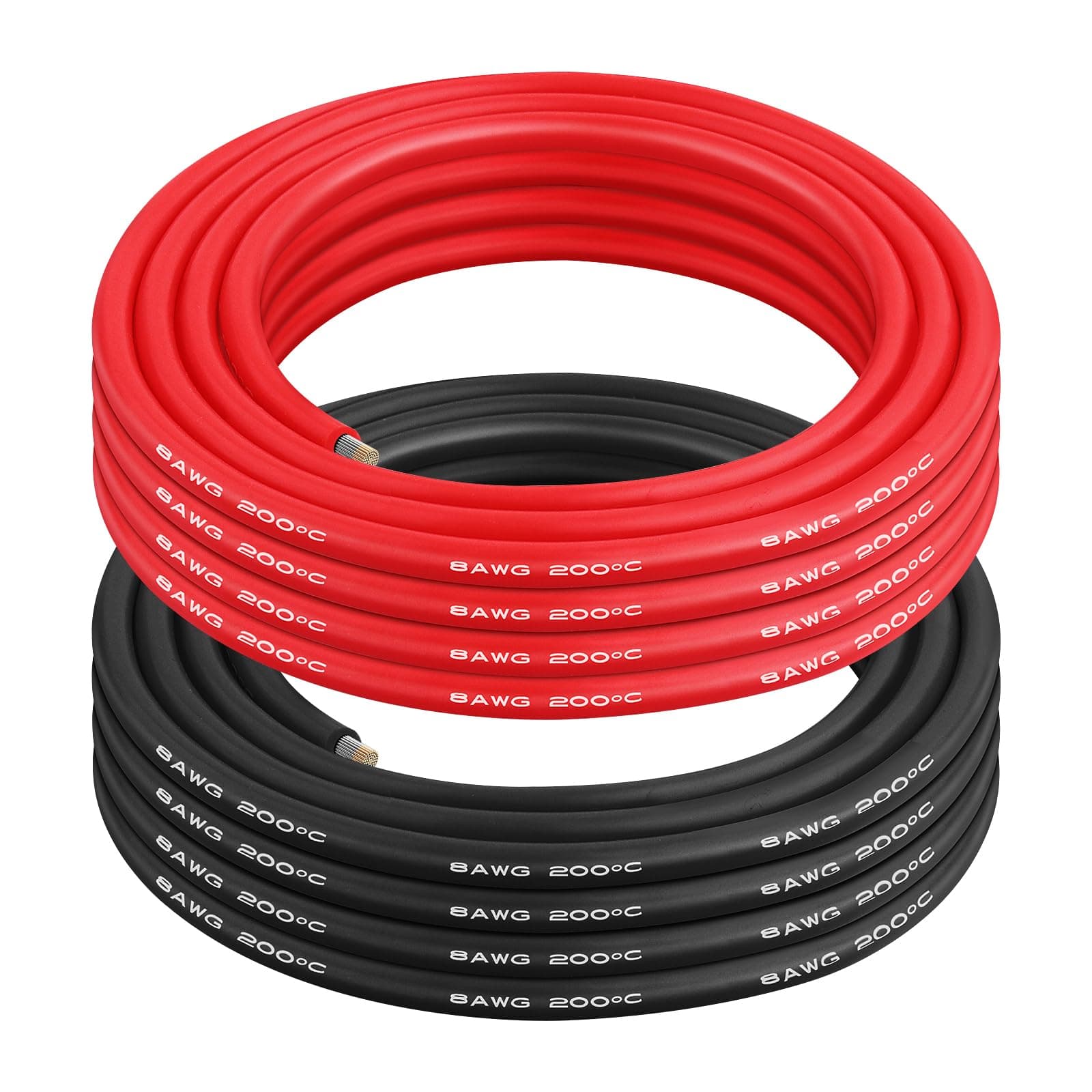 8 AWG Gauge Silicone Wire Electrical Cable（10ft red &10ft Black） Soft & Flexible 0.08 mm Tinned Copper core High Temperature Resistant Silicone Wire for Arduino Projects, RC Cars, Boat, Drones etc.