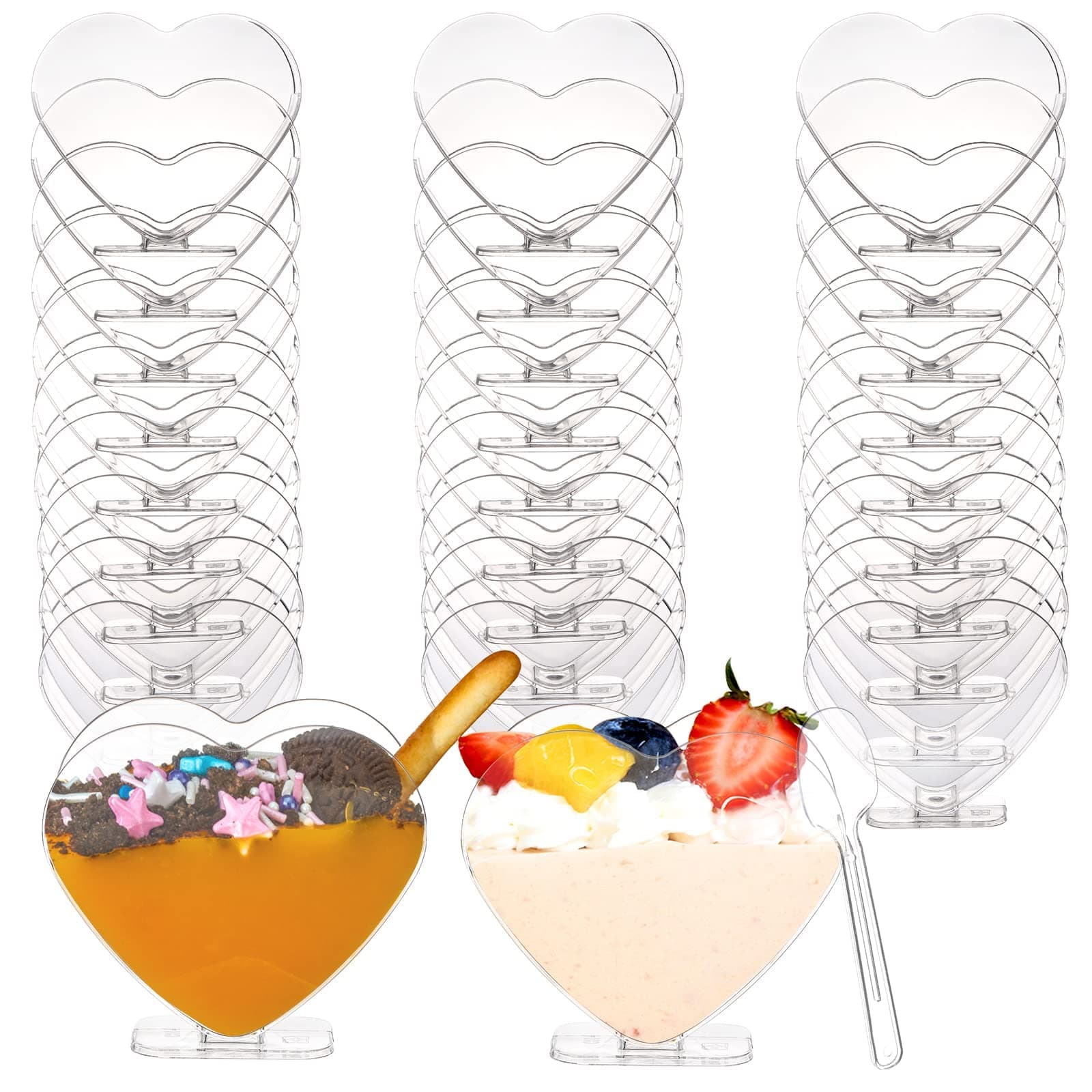 NALACAL 50 Pack 80ml Plastic Mini Dessert Cup with Spoon, Clear Parfait Appetizer Cup Heart-shaped Small Serving Bowl for Cakes, Ice Cream, Tasting, Party, Buffet, Wedding