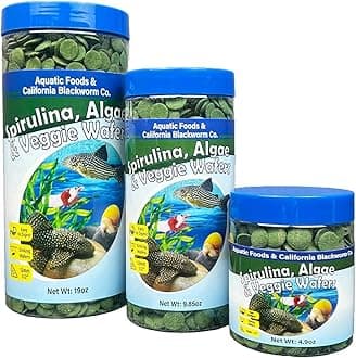 Aquatic Foods Inc. 12mm - 1/2" Small Sinking Wafers of Spirulina, Algae & Veggies for Plecos, Catfish, Shrimp, Snails, Crayfish, 12-Type Pellet Mix & 4-Type Wafer Mix Included 9.85oz Canister