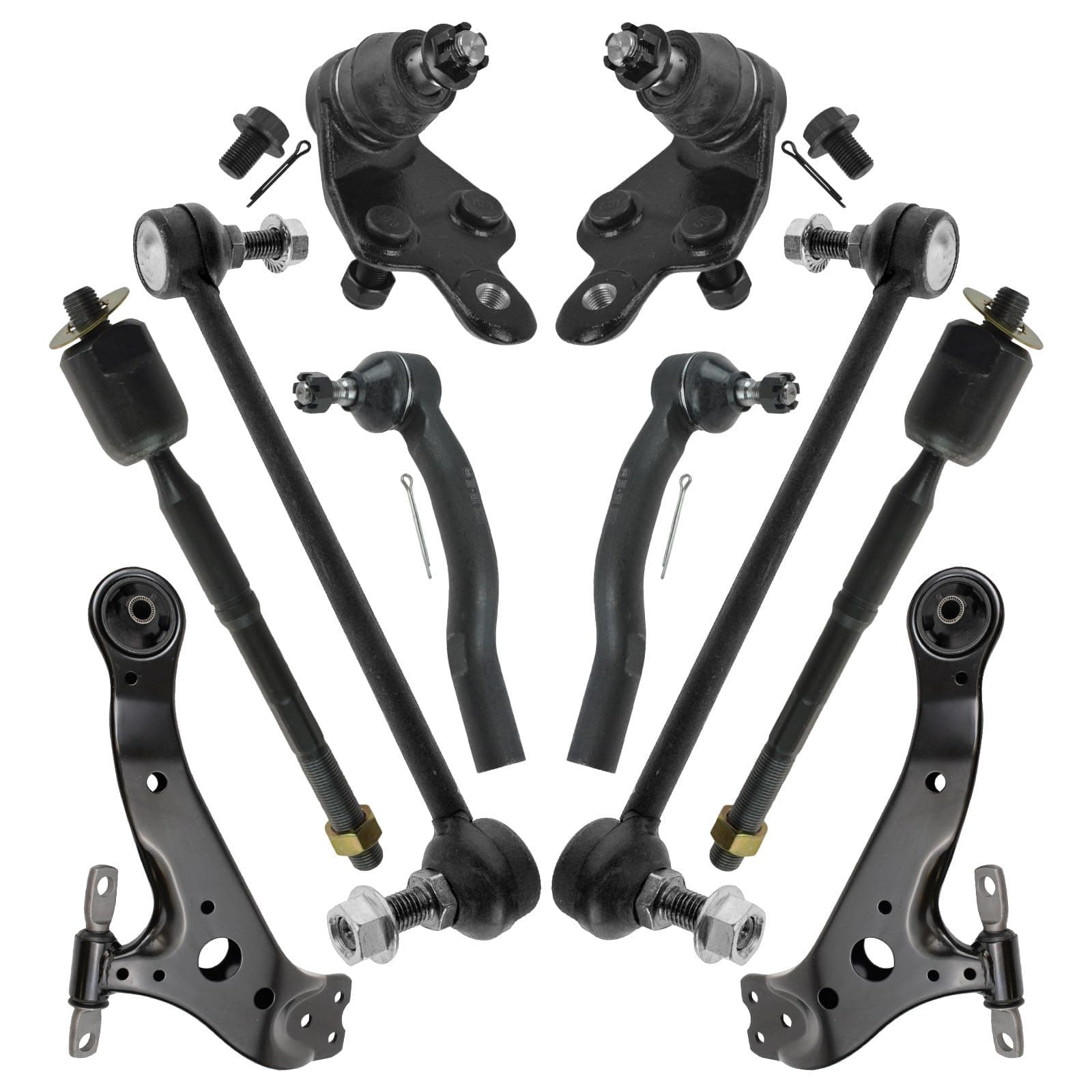 TRQ Front Steering and Suspension Kit Tie Rods Control Arms Ball Joints Sway Bar Links Compatible with 2005-2012 Toyota Avalon