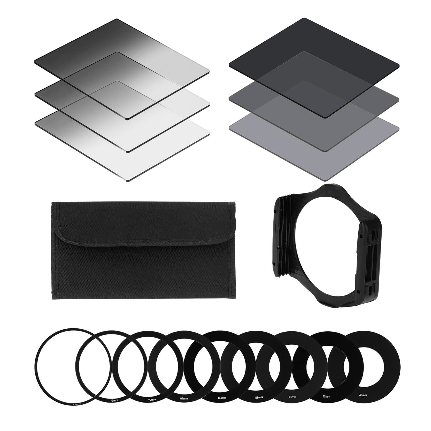 tinxi® Neutral Density ND Filter Set ND2 ND4 ND8 + Gradual Neutral Density ND Filter G.ND2 G.ND4 G.ND8 + 9pcs Ring Adapter (49mm 52mm 55mm 58mm 62mm 67mm 72mm 77mm 82mm) + Filter Holder + Filter Case for cokin p series for Canon Nikon Sony Fuji Panasonic Pentax Samsung and Other Camera Company