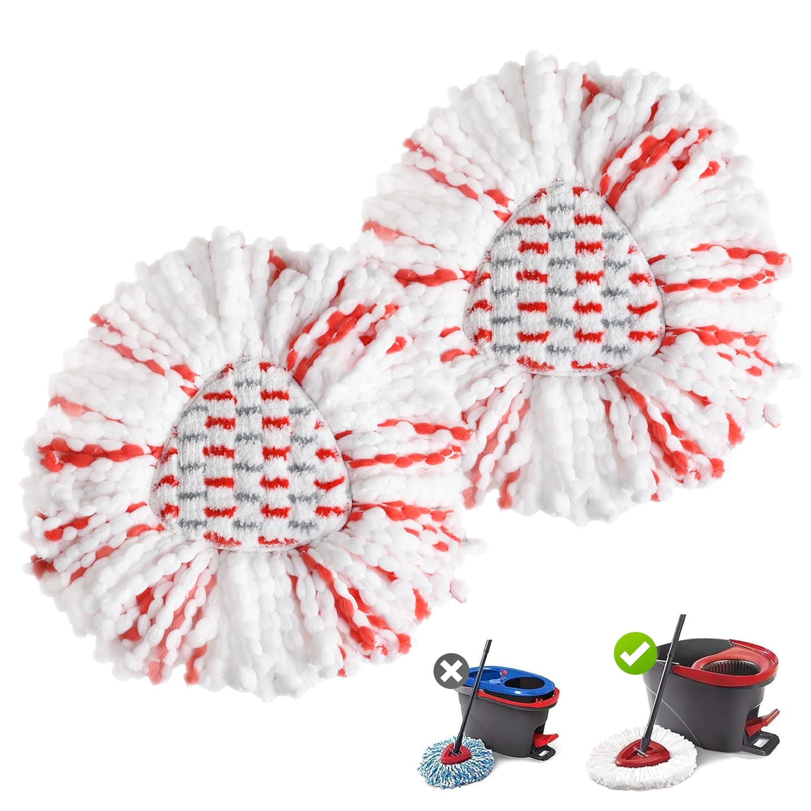 Hibaby 2 Pack Mop Heads Replacements Compatible with O cedar EasyWring Spin Mop 1-Tank System, Middle Part Add 40% Cleaning Power, Mop Replace Refills Heads Deep Cleaning, Microfiber, Machine Washable