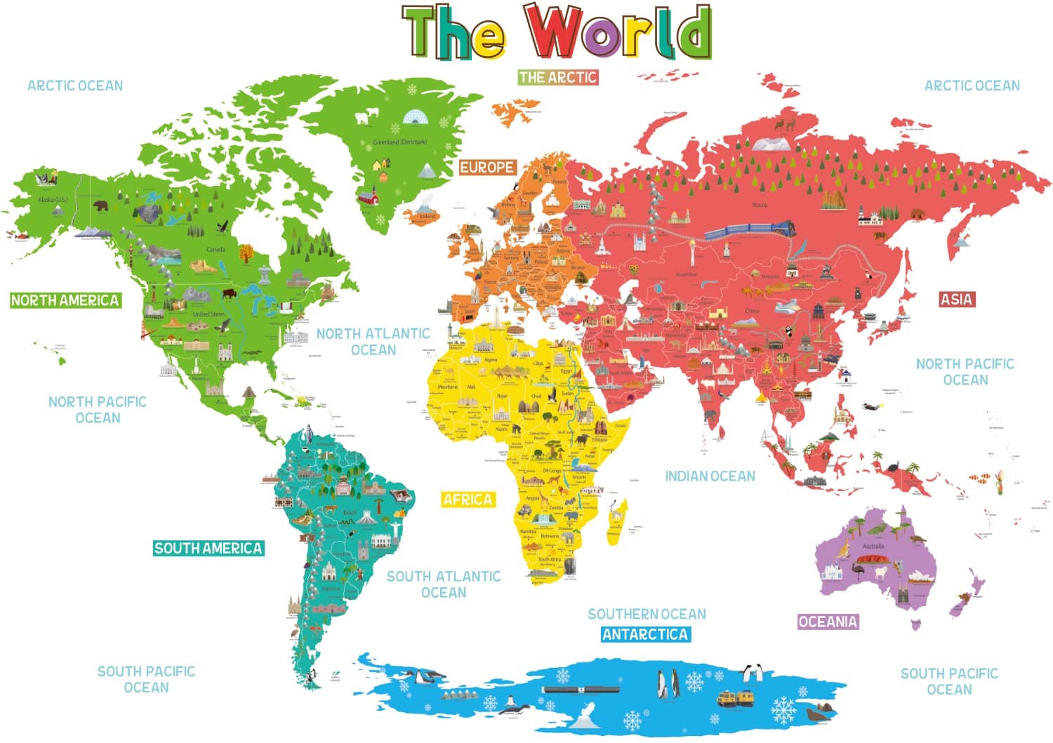 Educational World Map Wall Stickers