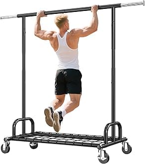 Clothes Rack Heavy Duty Load 530 LBS, Clothing Racks for Hanging Clothes, Rolling Clothing Rack, Extendable Adjustable Portable Clothes Rack, Metal Garment Rack, Black