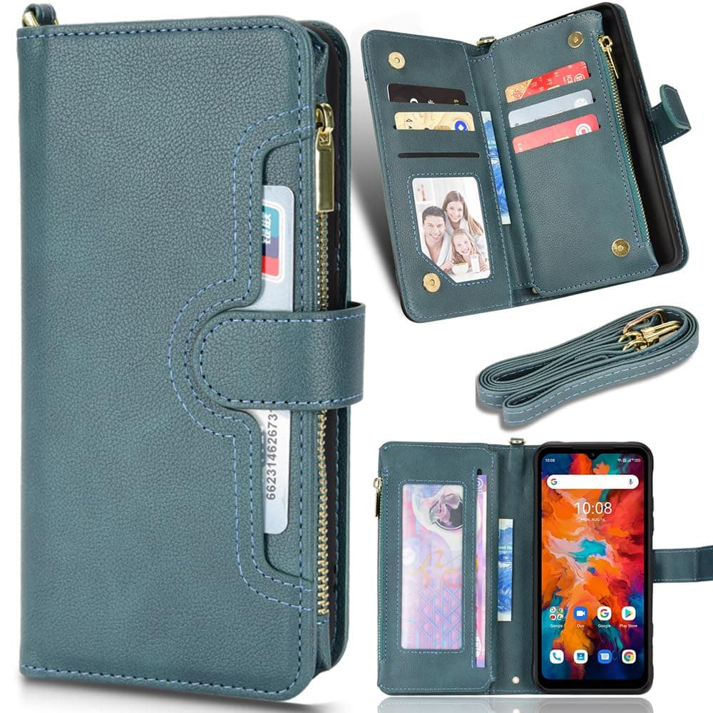 Zipper Wallet Case Wallet Case for Doogee S88 Pro/S88 Plus, Zipper Pocket and Card Slot Cover, Wallet Magnetic Cover for Doogee S88 Pro/S88 Plus-Green