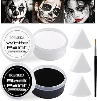 BOBISUKA Halloween Black and White Face Body Paint Set Oil Based Face Painting Kit for Adult Non Toxic Large Capacity Facepaint for Cosplay Clown Skeleton Vampire Special Effects Makeup