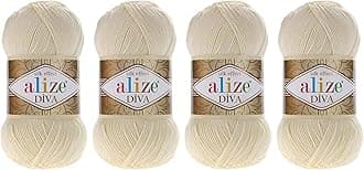 4 Balls Hand Knitting Yarn 100% Microfiber Acrylic Yarn Alize Diva Silk Effect Thread Crochet Art Lace Craft Lot of 4 skeins 400gr 1532yds (1)