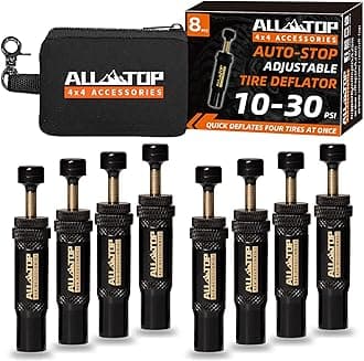 ALL-TOP Adjustable Auto-Stop Tire Deflator Valve Kit (10-30 PSI) 8 PCS Screw-on Tyre Air Down Tool for Offroad 4x4 (with 5 Valve caps)