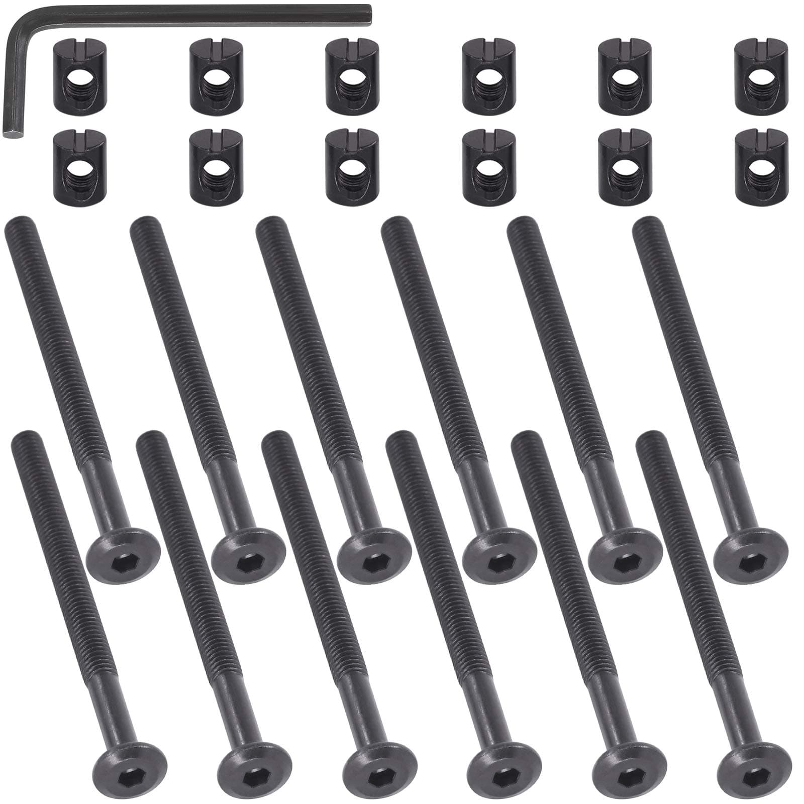 M6 x 80mm 24PCS Black Zinc Plated Hex Socket Cap Bolts Crib Bolts and Barrel Nuts Cross Dowel Replacement for Crib Cots Beds Chair Table Desk Furniture