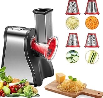 Electric Cheese Grater Salad Maker, Electric Slicer Shredder for Home Kitchen Use, One-Touch Easy Control, Electric Grater for Vegetables, Cheeses and Nuts, BPA-Free, Red