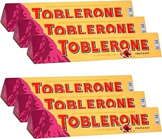 Toblerone of Switzerland Fruit & Nut with Raisins, Honey and Almond Chocolate Bar - 6 Pack, 6 X 100 g