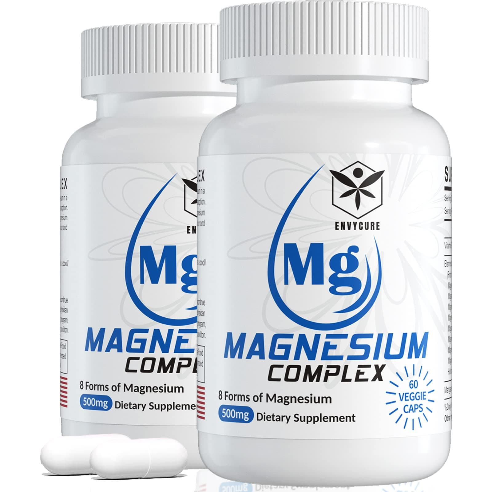 EnvyCure Magnesium Complex Supplement 8 Forms, 500mg Magnesium Glycinate, Malate, Citrate, High Absorption Mg for Calm, Sleep, Mood & Healthy Muscle, Pack of 2, Total 120 Vegan Capsules