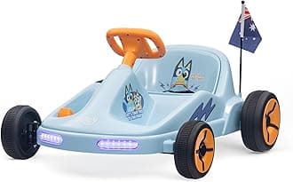 Bluey 12V Electric Go Kart for Kids, Electric Ride-On Toy with Lights, Seat Belt, Ages 3-6, Durable PVC and Iron Construction, Rechargeable Battery, Outdoor and Indoor Fun