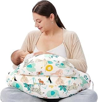 Nursing Pillow With Breastfeeding - Ergonomic Support & Original Security Fence to Baby' Safety - Making Breastfeeding Easy and Comfort for Mom & Baby, Colorful Animals