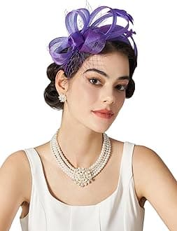 SWEETV Fascinators Headband with Feather, Women's Tea Party Hat for Kentucky Derby, Cocktail, Wedding, Fancy Dress Party