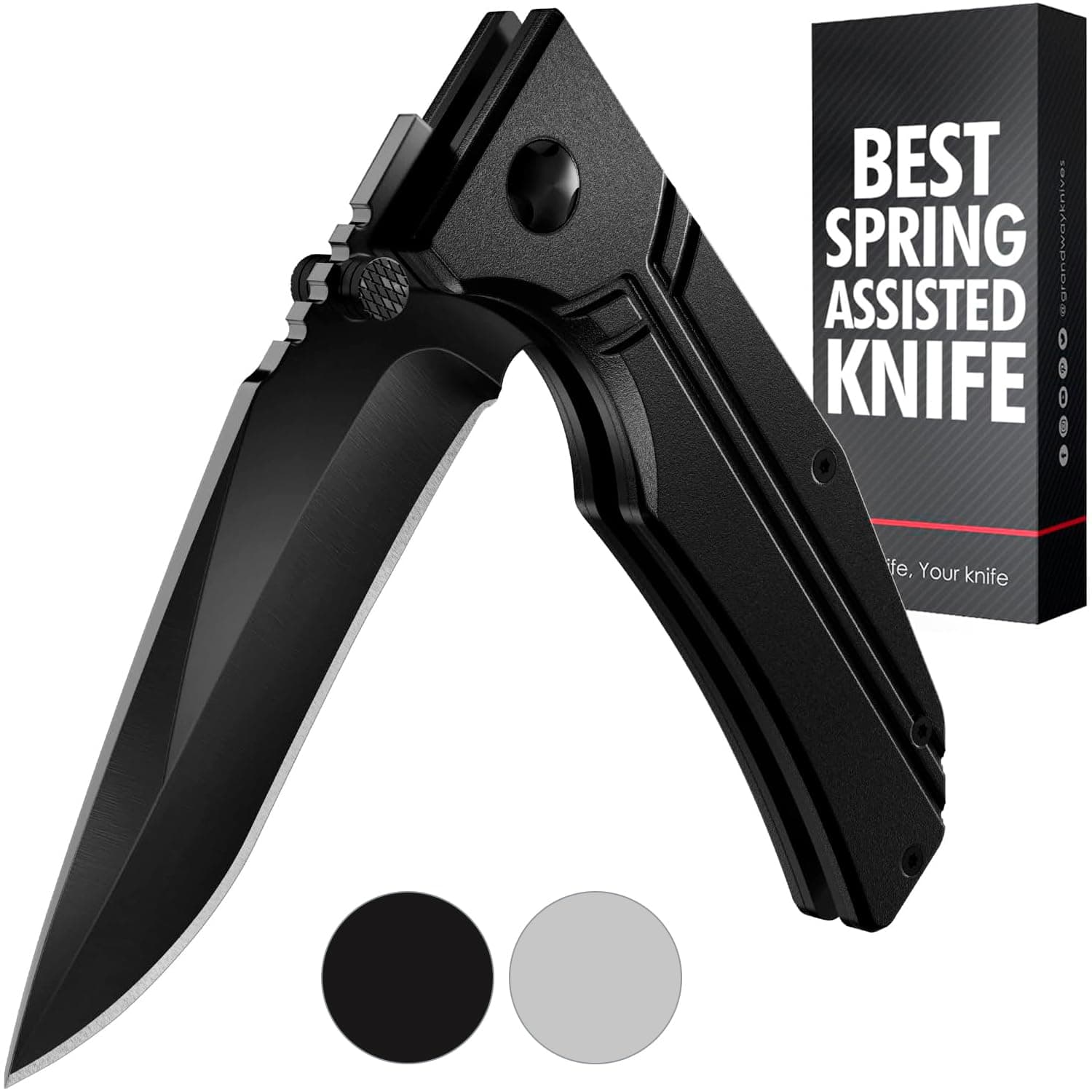 Grand Way Pocket Knife for Men - 3.5" Sharp Folding Black Blade - Tactical Knives with Liner Lock Aluminum Handle and Clip - Cool for Camping Work Survival - Birthday Gifts for Husband, Dad 140106 B