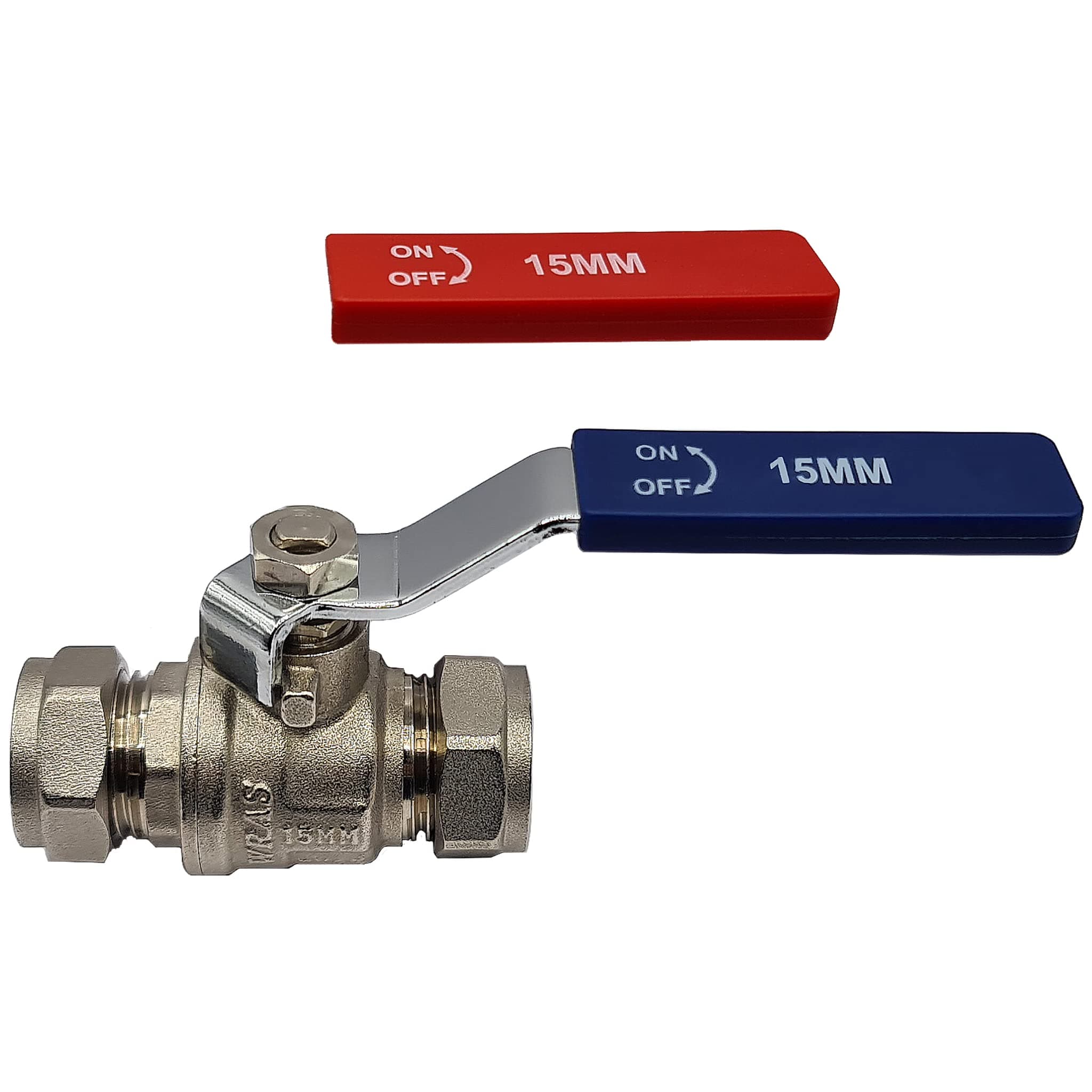 Pipestation Isolation Valve 15mm – 1 Pack | Full Bore Lever Isolating Valve with Red & Blue Handle for Hot & Cold Water | 1/4 Turn Shut Off Ball Isolator Valves | Iso Compression Plumbing Fitting |