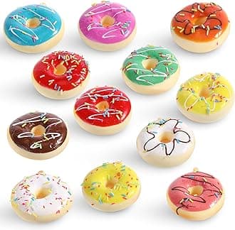 Chivao 12 Pieces Fake Food Realistic Artificial Toy Slice Fake Decoration Macaroon Birthday Toys Faux Simulation Croissant Model PU Photography Props(Donut)