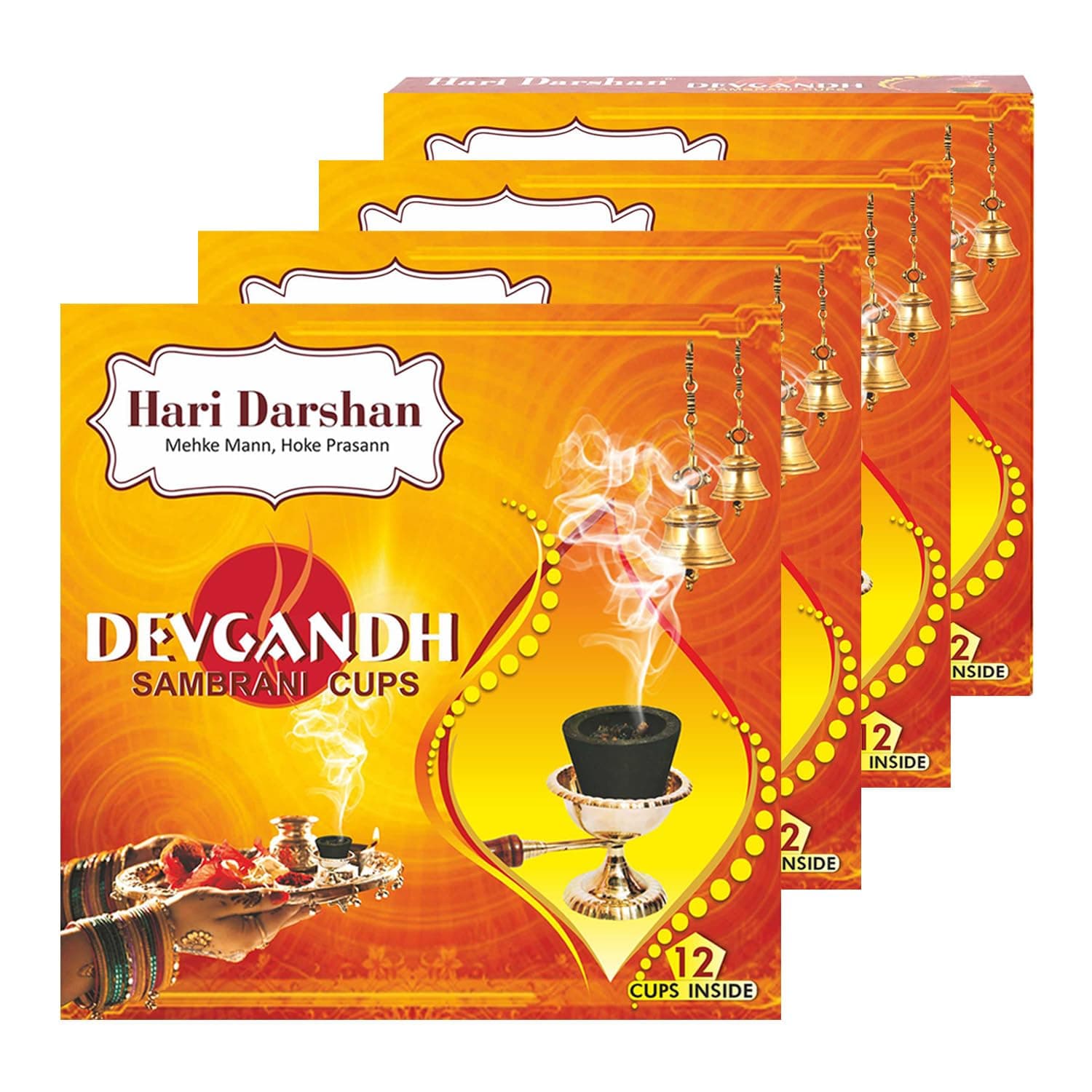Devgandh Sambrani Cup | Natural & Pure Aromatic Loban & Guggal for Pooja & Havan | Traditional Organic Fragrance for Spiritual Rituals | Pack of 4 (12 Cups Per Pack) - 48 Cups