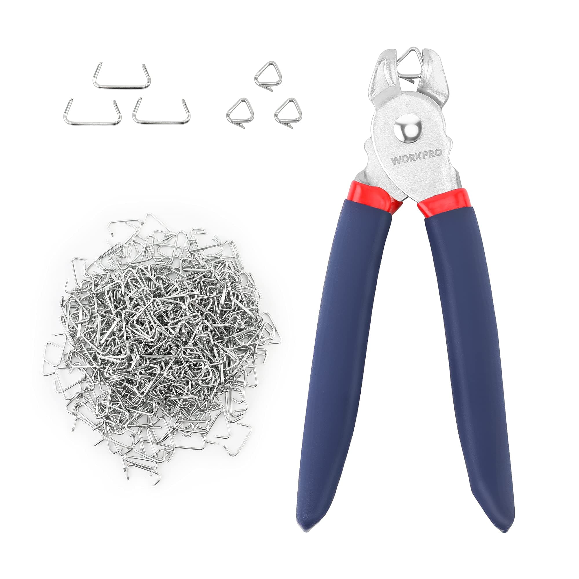WORKPRO Hog Ring Pliers with 500 Pcs 3/4" Hog Rings, Galvanized Steel Hog Rings Perfect for Furniture Upholstery, Auto Upholstery, Plastic Meat & Sausage Casings