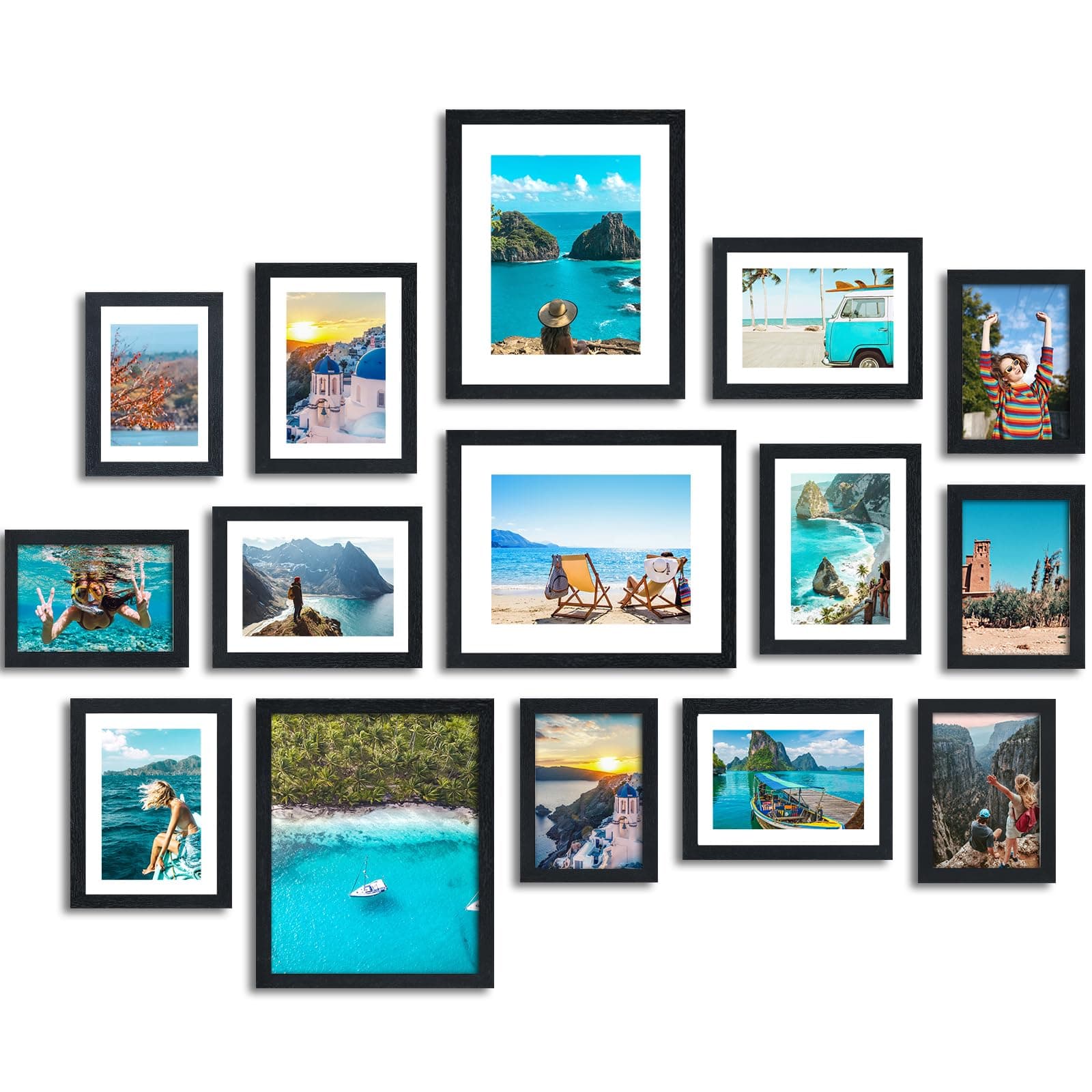 Fixwal Picture Frames Set, 15 Pack Black Picture Frames Collage Wall Decor for Assorted Photos, Three 8x10, Six 5x7, Six 4x6 for Wall Hanging or Tabletop Display