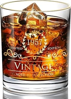 1957 64th Birthday Ideals for Men/Dad/Son, Vintage Unfading 24K Gold Hand Crafted Old Fashioned Whiskey Glasses, Perfect for Home Use - 10 oz Bourbon Scotch, Party Decorations